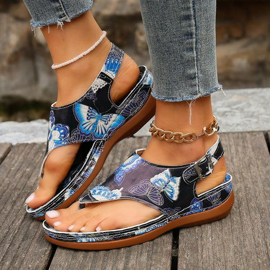 Womens Fashion Casual Flower Back Buckle Wedge Sandals