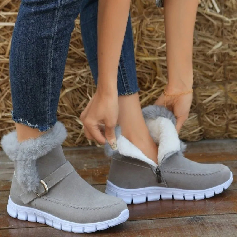 Winter Warm Snow Boots Plush Ankle Boots With Buckle Design
