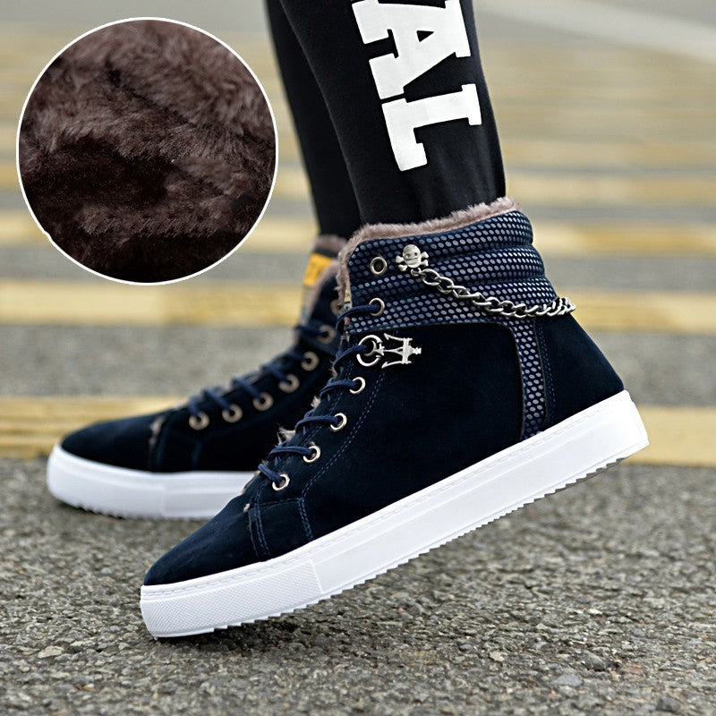 Casual Mens Fleece Lined Suede Sneakers Lace Up High Top