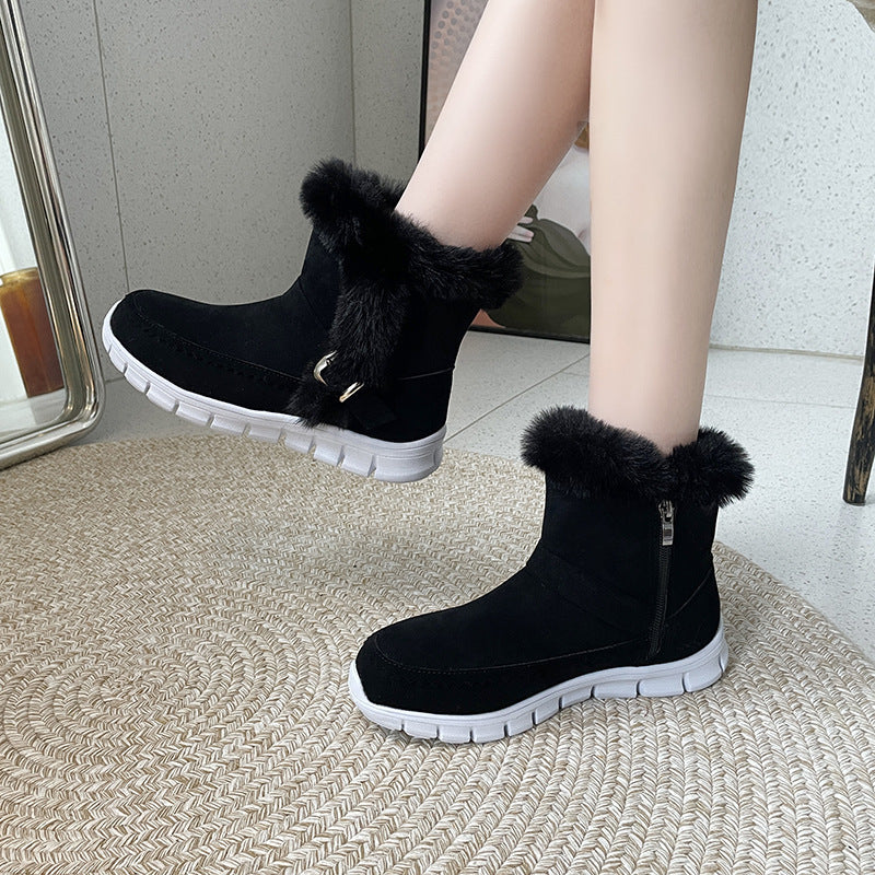 Winter Warm Snow Boots Plush Ankle Boots With Buckle Design