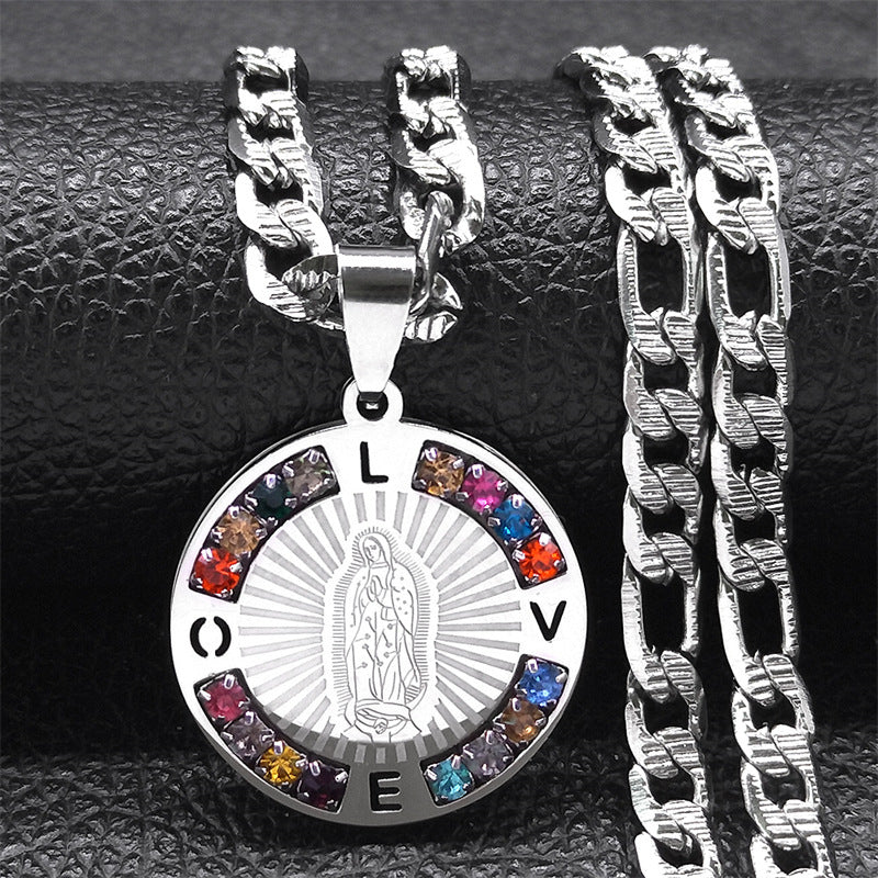 Color Crystal Necklace For Women Men Stainless Steel