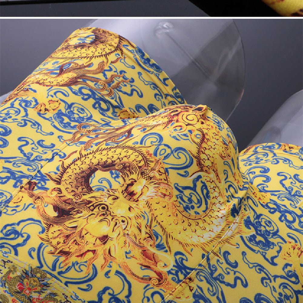 Men's Chinese Style Boxer Shorts Milk Silk Breathable