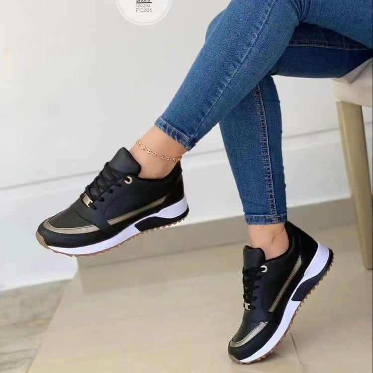 Casual Lace Up Flat Shoes Women Round Toe Walking Sneakers