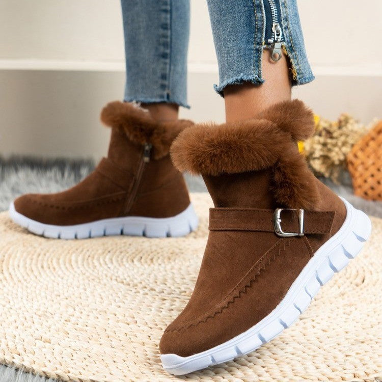 Winter Warm Snow Boots Plush Ankle Boots With Buckle Design
