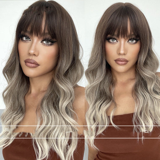 Air Bangs Big Wave Long Curly Hair Silky Gradient Wig