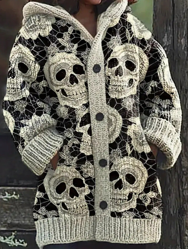 Retro Fashion 3D Printed Women's Casual Hooded Cape Coat