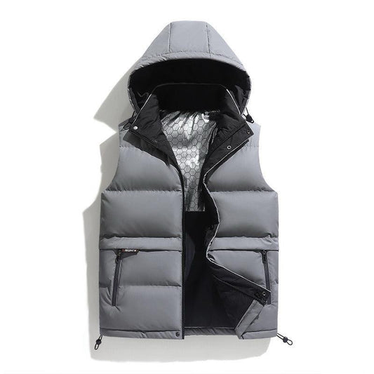 Men's FallWinter Warm Vest Hooded Loose Solid Color