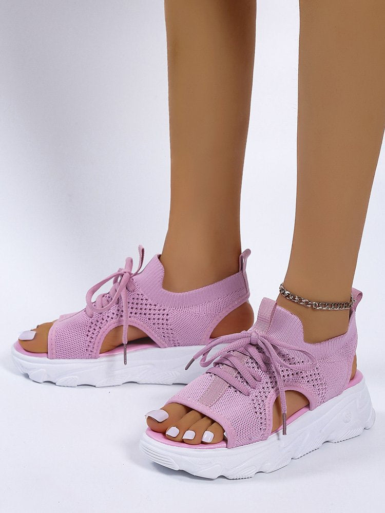 Lace Up Sandals Women Thick Mesh Soft Sole Summer Shoes