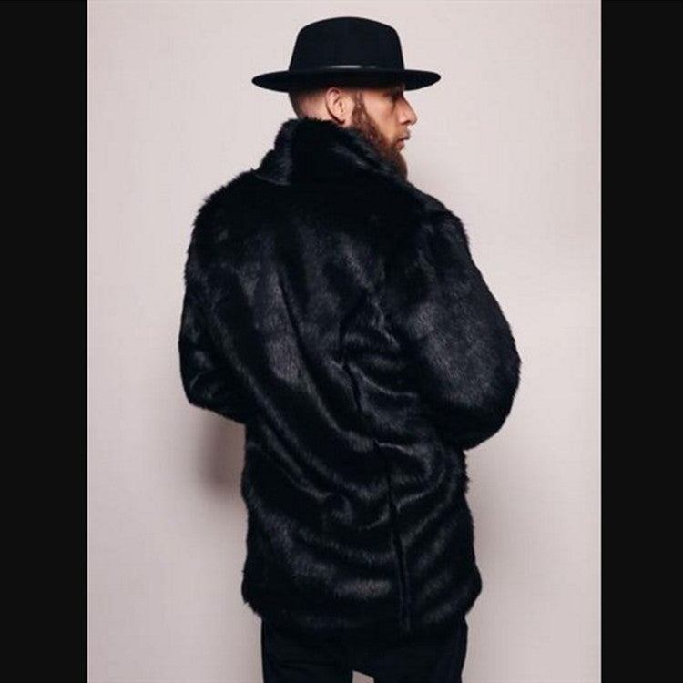 Mink-like Mid-length Men's Lapel Imitation Fur Overcoat