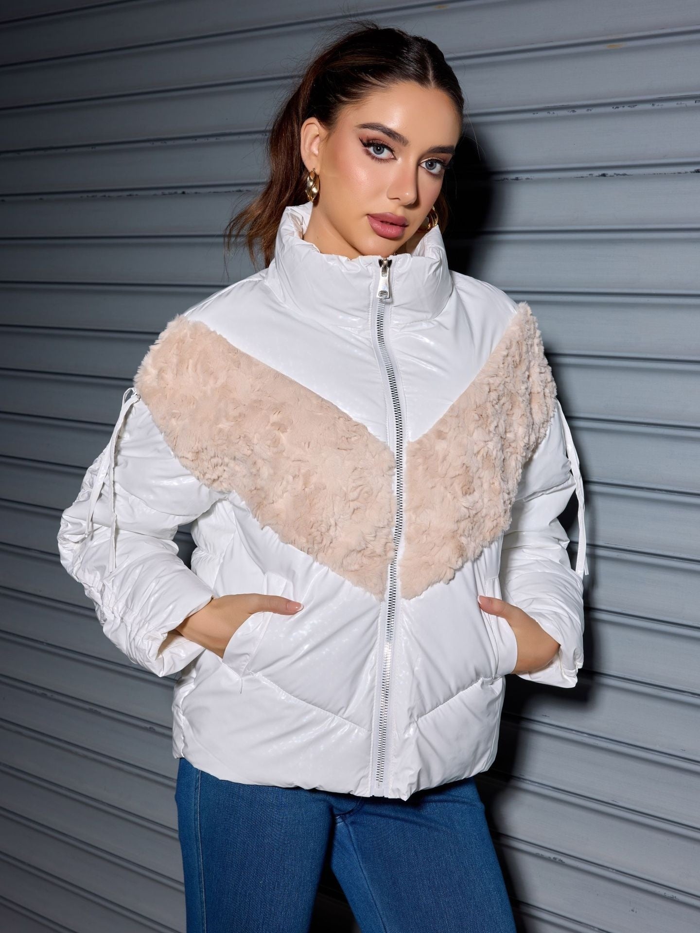 Women's Short Fur Stitching New Fashion Autumn Winter Coat