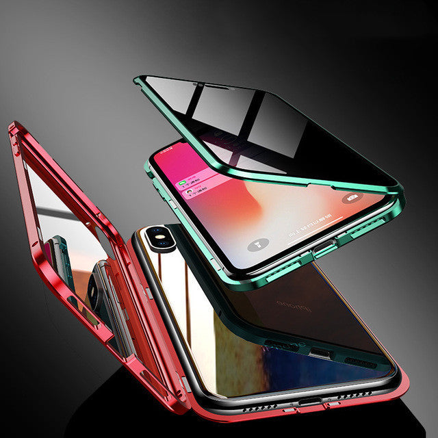 Etui magnétique anti-espion en verre trempe pour iPhone, avec cadre métallique rabattable, protection de la vie privée et design élégant - Modetcharme.com