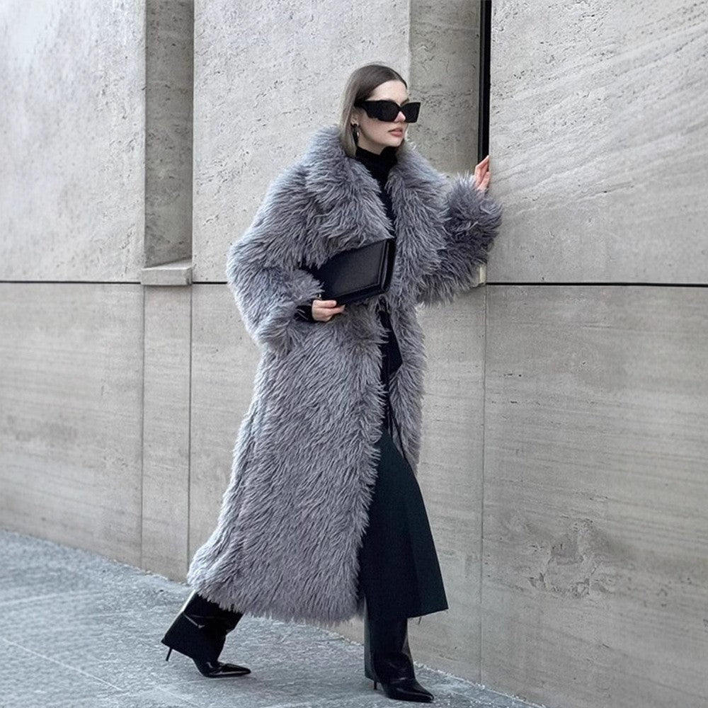 New Overknee Thickened Temperament Long Fur Coat