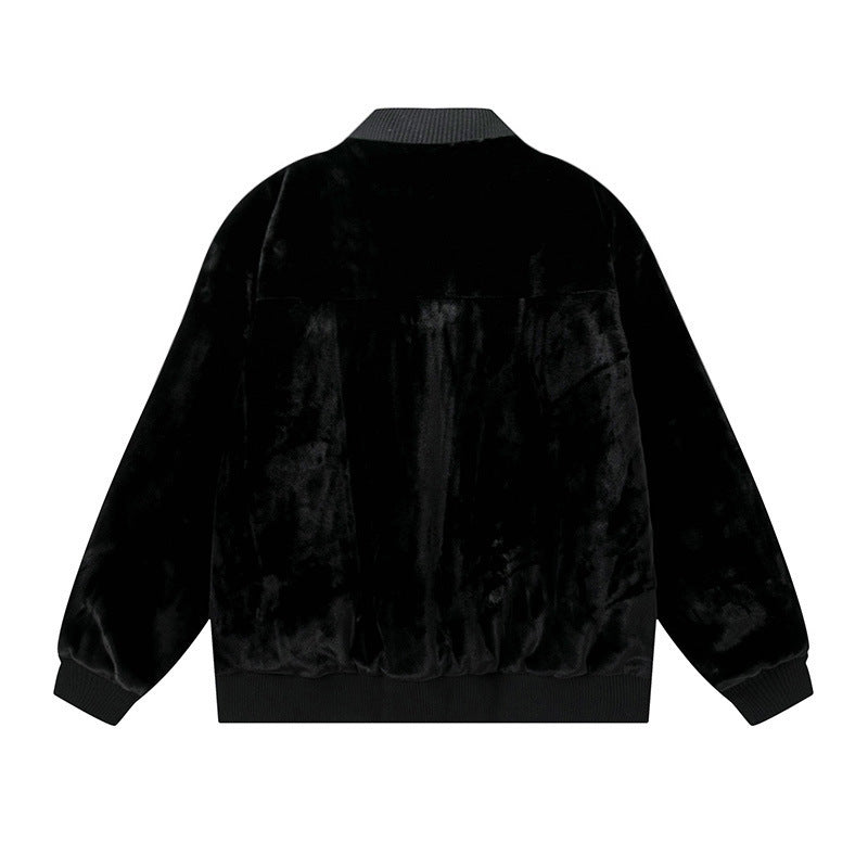 Fashion PU Leather Patchwork Plush Coat