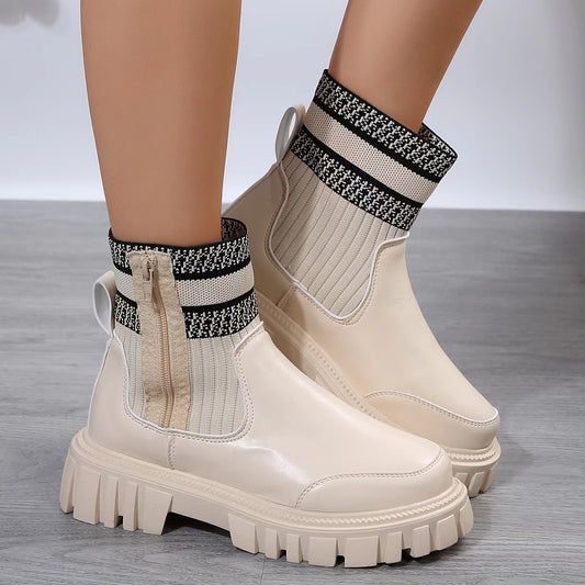 Fashion Mid Tube Boots With Zipper Design For Women Winter