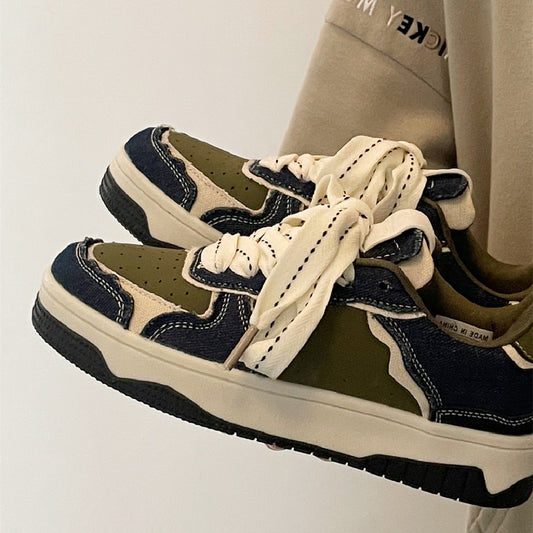 Green Korean Version Casual Sneakers With Cross Strap Laces