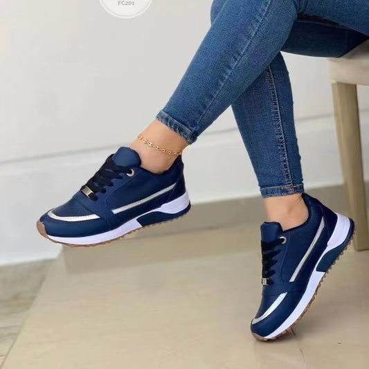 Casual Lace Up Flat Shoes Women Round Toe Walking Sneakers
