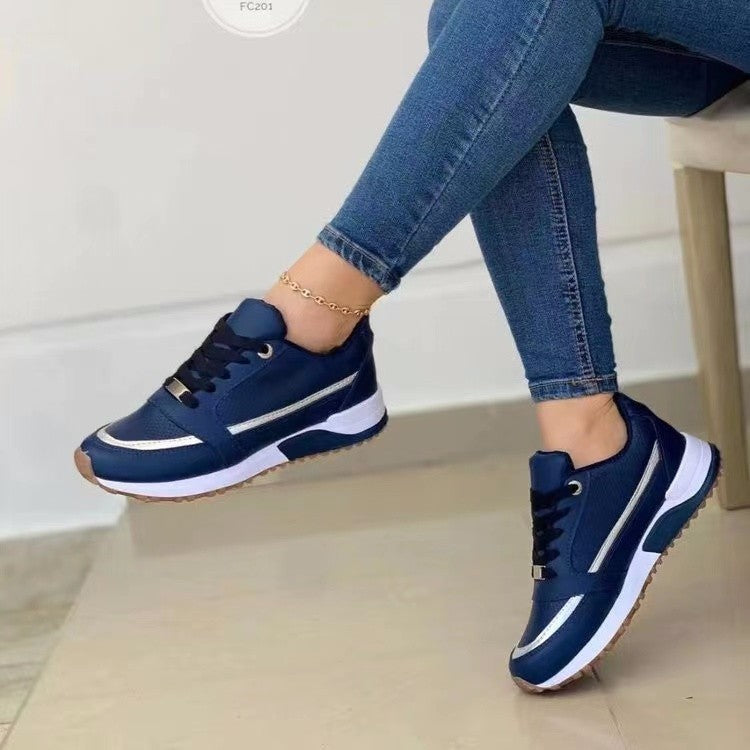 Casual Lace Up Flat Shoes Women Round Toe Walking Sneakers