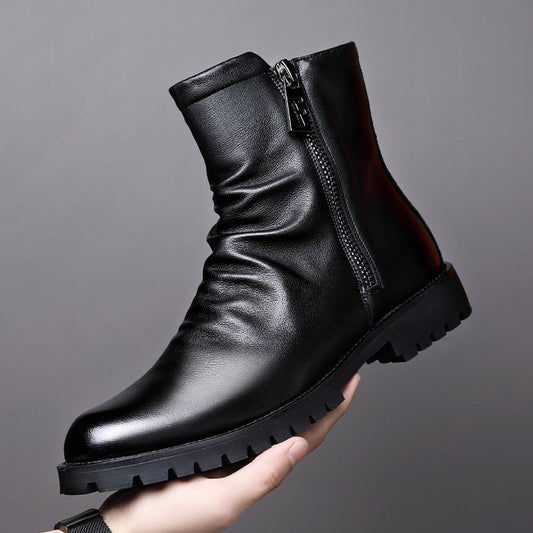 Autumn Winter British Mens Leather High Top Zipper Boots