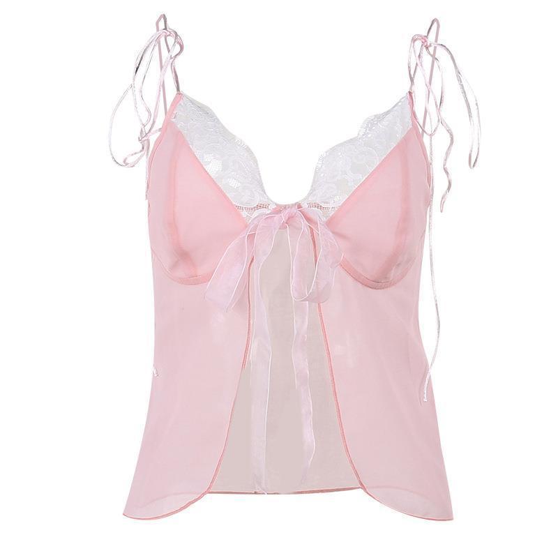 Vacation Style Hot Girl Eyelash Lace Stitching Small Cardigan Camisole