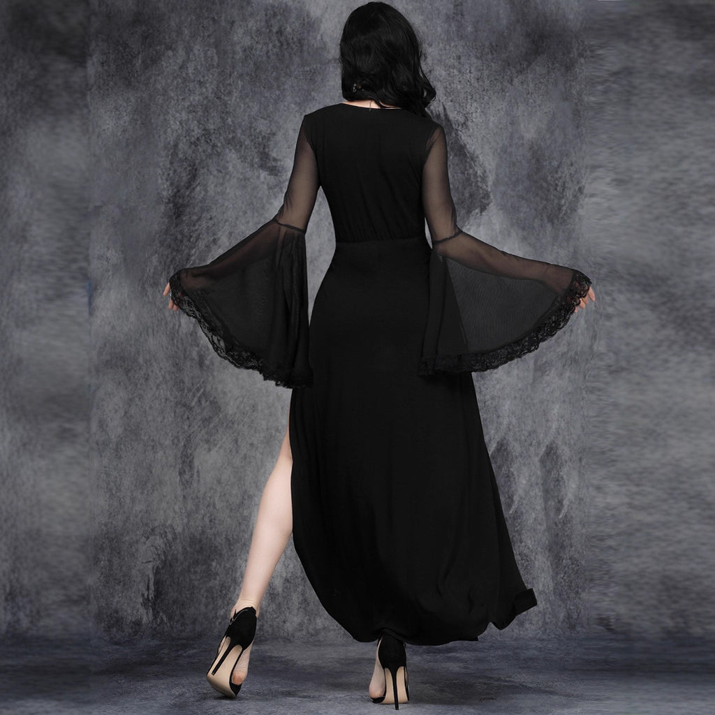 Gothic Dark Split Flare Sleeve Lace Stitching Dress