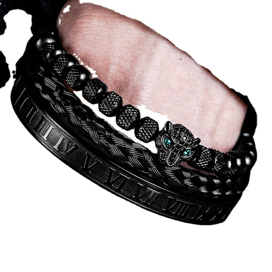 Leopard Head Bracelet Suit Mesh Pineapple Beads Roman Bracelet