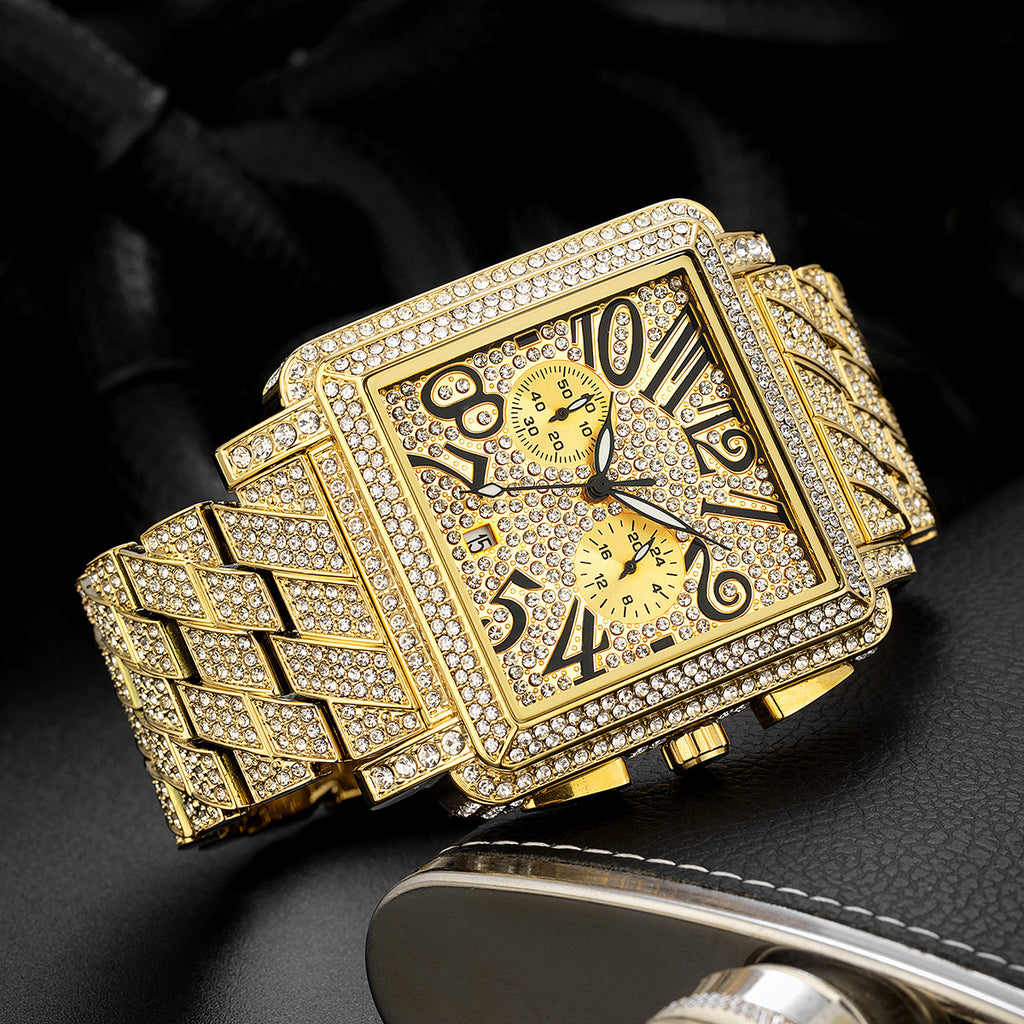 Men's Diamond Weird Digital Square Dial Multifunctional Waterproof Watch