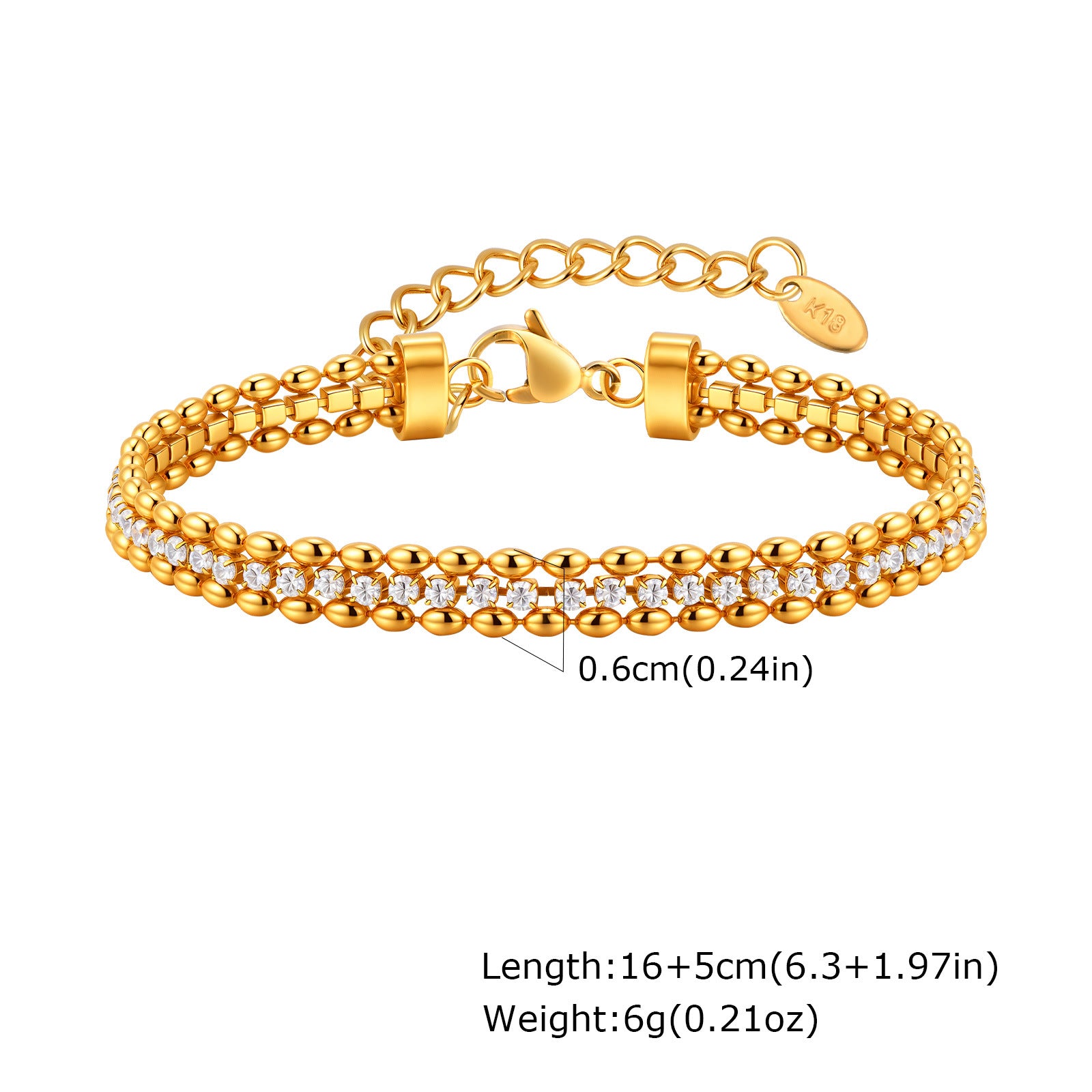 Fashion Stainless Steel Double Row Olive Beads White Zircon Bracelet