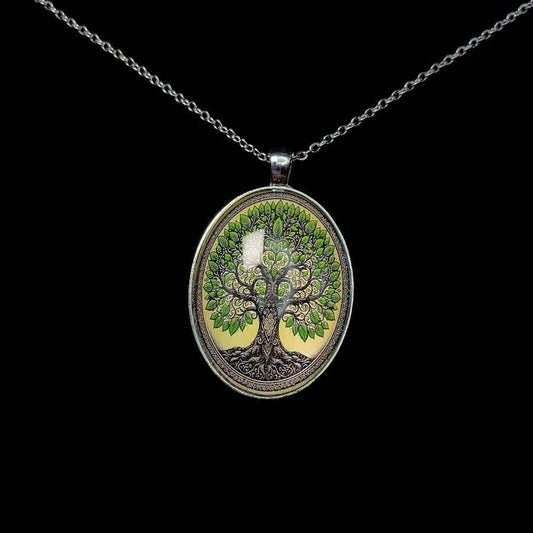 Women's Ancient Green Forest Tree Pendant Necklace