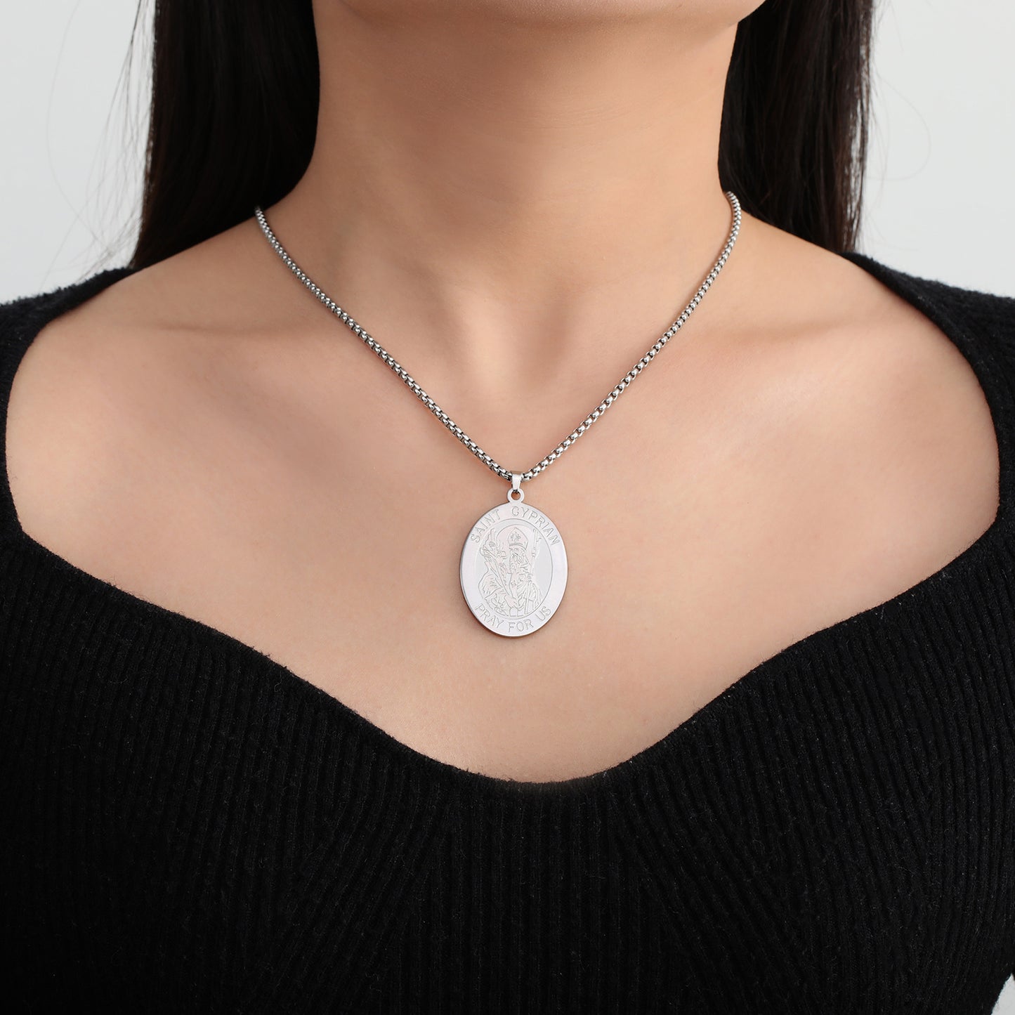 Titanium Steel Punk Trendy Cut Oval Pendant Stainless Steel Necklace