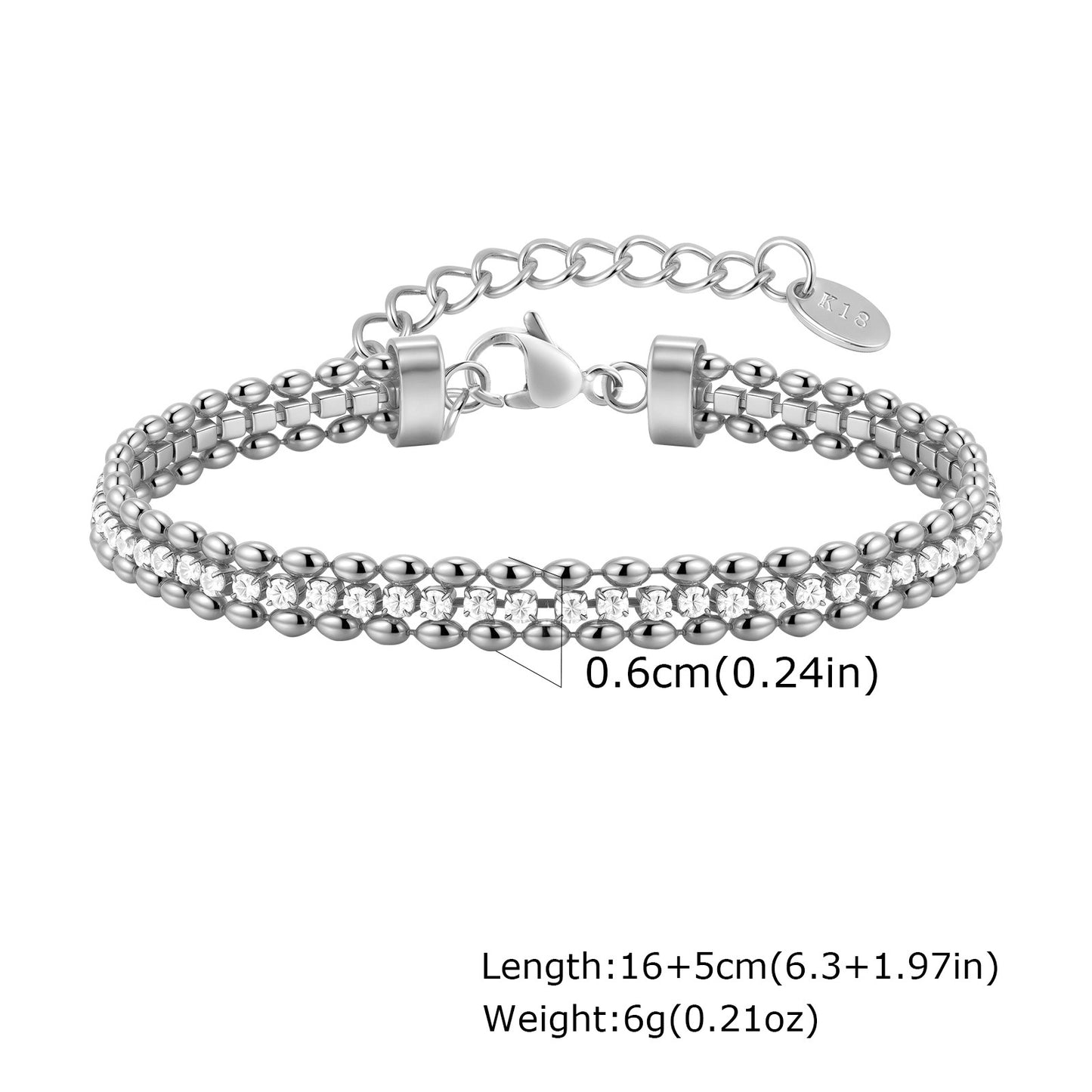 Fashion Stainless Steel Double Row Olive Beads White Zircon Bracelet