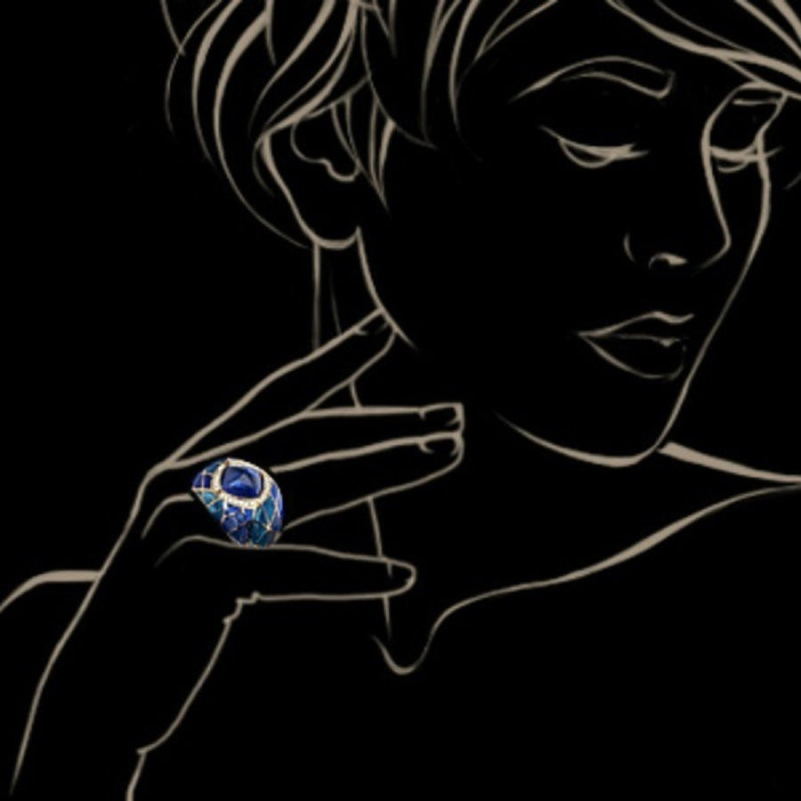 Fashion Blue Gem Inlaid Zirconium Rhinestone Ring Vintage Dripping Oil