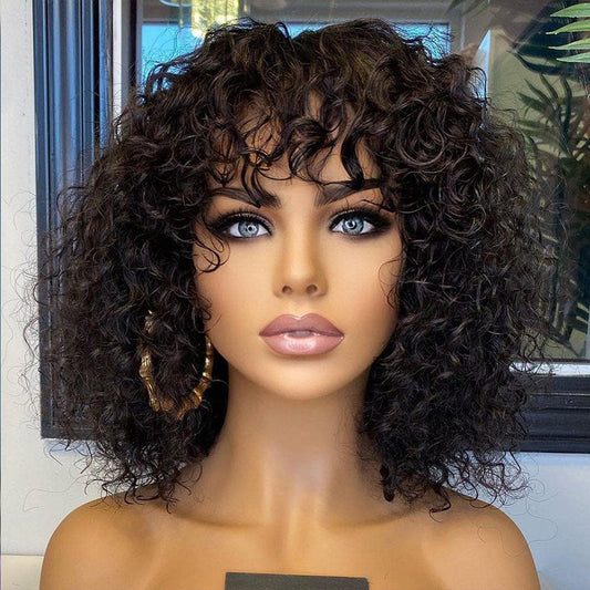 Water Wave Fringe Human Hair Wigs With Bangs Natural Look
