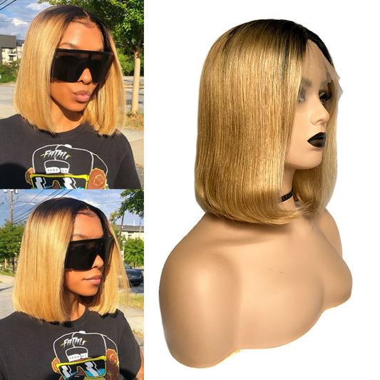 Color Bob Real Hair Headgear Wig For Natural Look Everyday