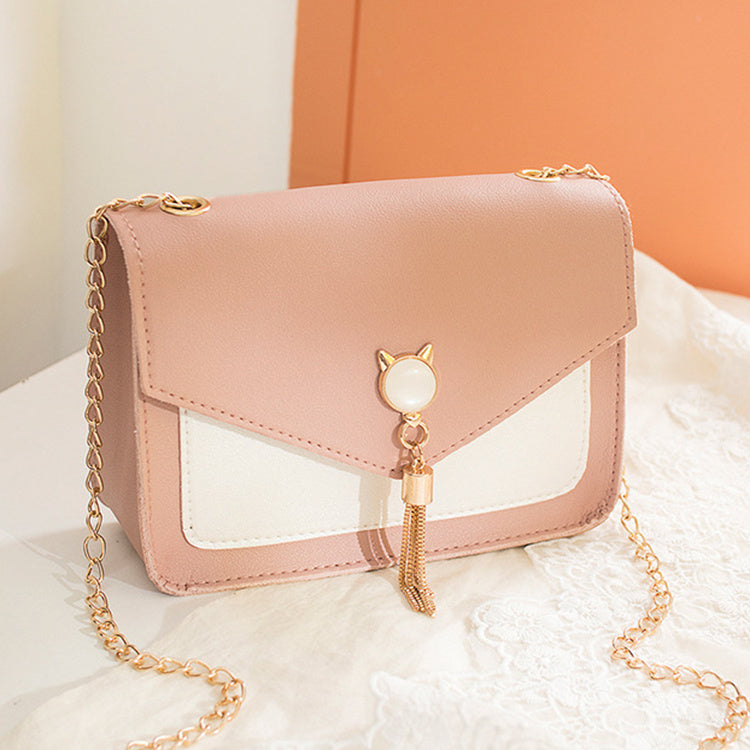 Small Messenger Bag New Sweet And Cute Cat Tassel Decoration Chain One Shoulder Small Square Bag Casual Messenger Bag