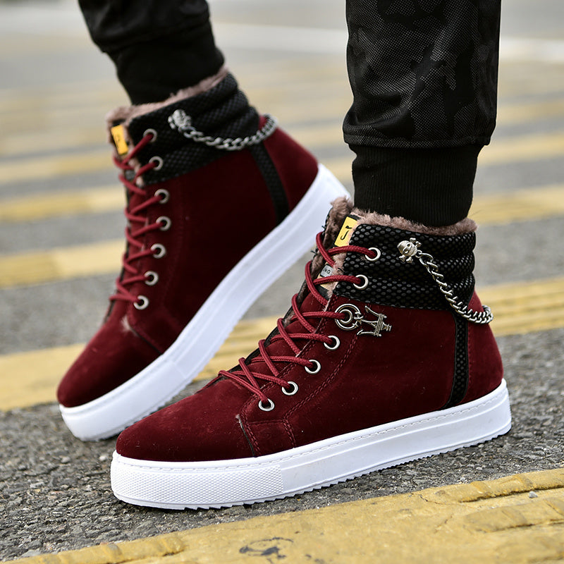 Casual Mens Fleece Lined Suede Sneakers Lace Up High Top