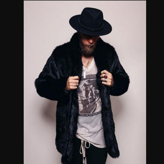 Mink-like Mid-length Men's Lapel Imitation Fur Overcoat