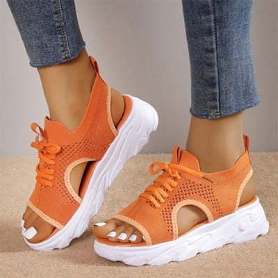 Lace Up Sandals Women Thick Mesh Soft Sole Summer Shoes