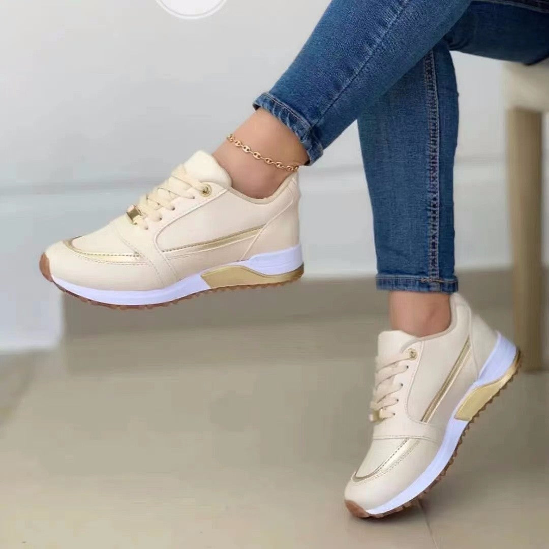 Casual Lace Up Flat Shoes Women Round Toe Walking Sneakers
