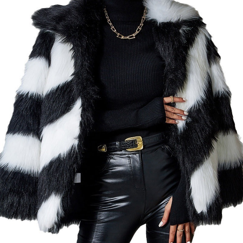 Lapel Contrast Color Minimalist Trendy Fur Coat