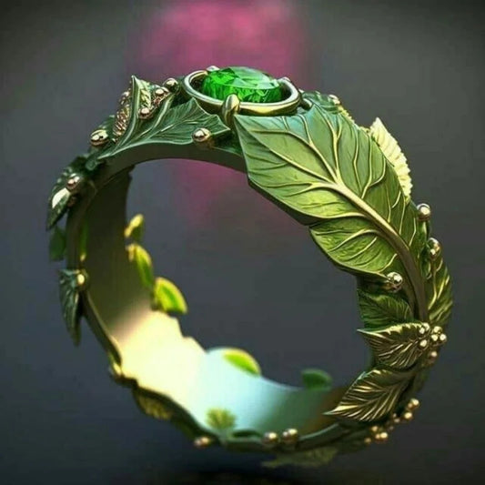 Personality Antique Style Inlaid Zircon Dripping Enamel Glaze Leaf Ring