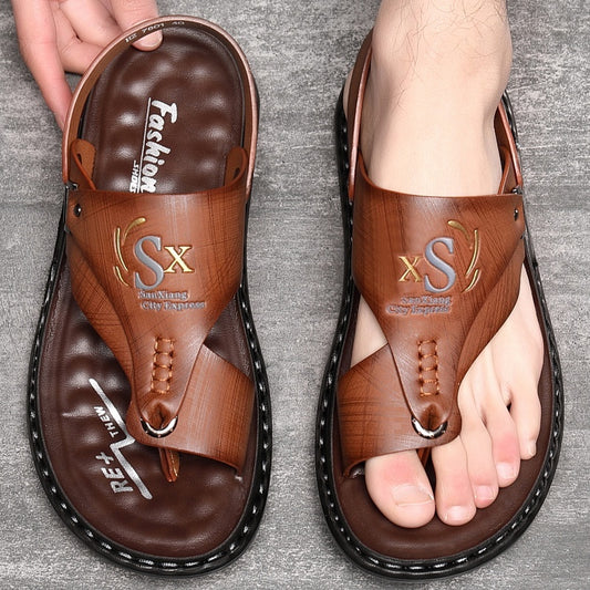 Mens Latex Soft Bottom Flip Sandals Beach PU Leather