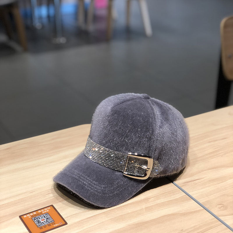 Street Fashion Diamond Baseball Korean Fashion Winter Warm Outdoor All-matching Peaked Cap