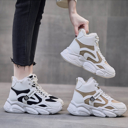 Fleece Lined Clunky High Top Sneakers For Women Warm