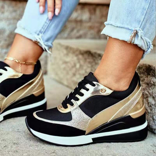 Womens Platform Colorblock Sequin Flat Casual Sneakers