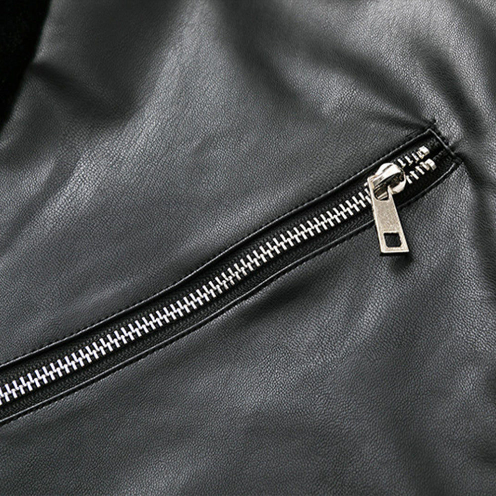 Fashion PU Leather Patchwork Plush Coat