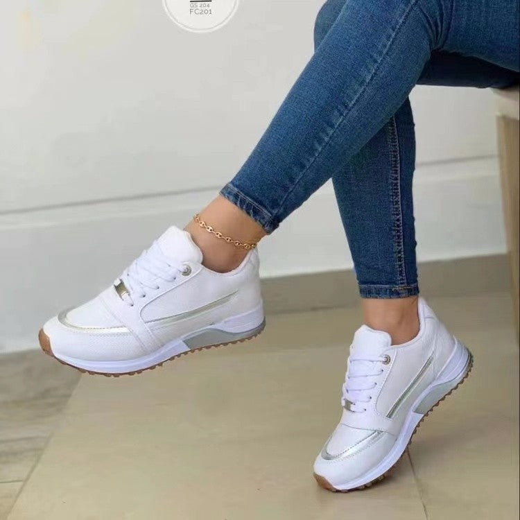 Casual Lace Up Flat Shoes Women Round Toe Walking Sneakers