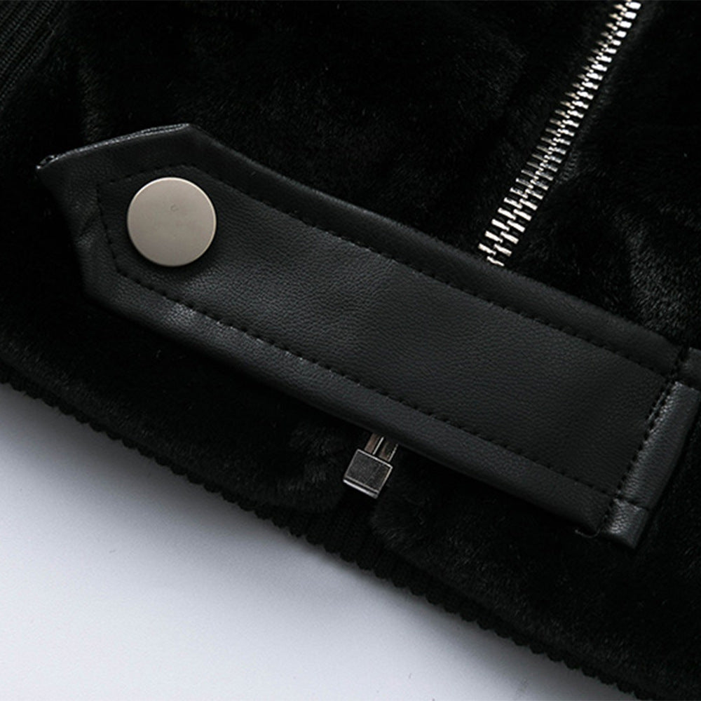 Fashion PU Leather Patchwork Plush Coat