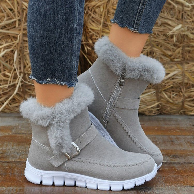 Winter Warm Snow Boots Plush Ankle Boots With Buckle Design