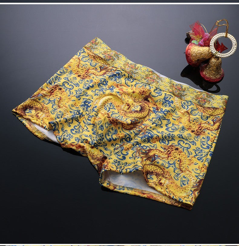 Men's Chinese Style Boxer Shorts Milk Silk Breathable