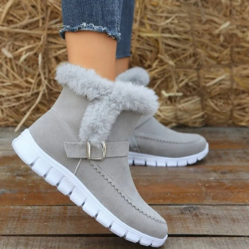 Winter Warm Snow Boots Plush Ankle Boots With Buckle Design